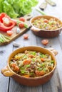 Cabbage stewed with lentil, tomato and carrot