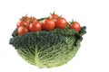 Cabbage and tomato fresh food isolated over white Royalty Free Stock Photo