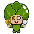 Cabbage vegetable mascot time and money Royalty Free Stock Photo