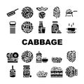 cabbage white green vegetable icons set vector