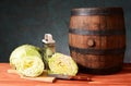 Cabbage and wooden barrel Royalty Free Stock Photo