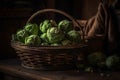 Cabbages basket rustic fresh. Generate Ai
