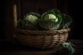 Cabbages basket rustic. Generate Ai