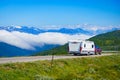 Cabby trailer on road, 5 JULY 2018, Vikafjellet Norway Royalty Free Stock Photo