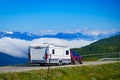 Cabby trailer on road, 5 JULY 2018, Vikafjellet Norway Royalty Free Stock Photo