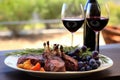 cabernet franc near a dish of lamb chops