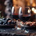 Cabernet Sauvignon Wine On Stone In Rustic Pub. Generative AI