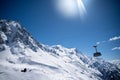 Cabin of the Aiguille du Midi cable car. Mont Blanc and the Alps mountains. Royalty Free Stock Photo