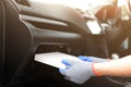 Cabin Air Filter Replacement, Air filter in the cabin that is dirty after use for a while. Automotive air conditioning, check dust Royalty Free Stock Photo