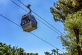 Cabin cableway on a background of blue sky