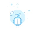 Cabin, Cableway Flat Vector Illustration, Icon. Light Blue Monochrome Design. Editable Stroke