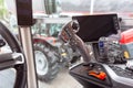 The cabin and control stick tractor of a modern tractor Royalty Free Stock Photo