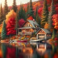 Cabin in the Fall - Lakeside Retreat Surrounded by Autumn Beauty