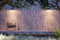 Cabin house with empty old wooden wall terrace in the evening 3d render Royalty Free Stock Photo