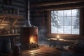 Cabin Interior, Winter Cabin Fireplace Royalty Free Stock Photo