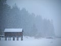 Cabin Isolated in Heavy Snow