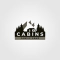 Cabin logo vintage vector illustration design with mountain landscape illustration