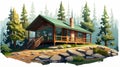 Panoramic Cabin Illustration In Western Natural Setting