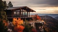 A cabin perched on the mountainside.