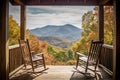 cabin porch with rocking chairs overlooking mountains Royalty Free Stock Photo