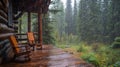 A Cabin Porch with Rocking Chairs in a Rainstorm Royalty Free Stock Photo
