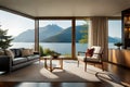 A cabin porch with rocking chairs and a view of a serene