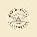 cabin rental line art badge logo vector illustration design