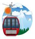 Cabin ski cableway emblem vector illustration