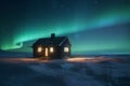 Cabin sky aurora. Generate Ai Royalty Free Stock Photo