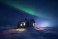 Cabin sky aurora night. Generate Ai Royalty Free Stock Photo