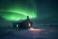 Cabin sky aurora night. Generate Ai Royalty Free Stock Photo