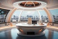 Inside station window view planet technology blue cabin spaceship flying star Royalty Free Stock Photo
