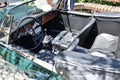 Cabin of a vintage sport car `Austin Healey 3000`, closeup