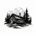 Dark And Foreboding Rustic Cabin Illustration
