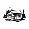 Nostalgic Black And White Log Cabin Icon Design