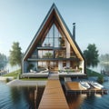 Cabin Wilderness Log Chalet Lakehouse Home Exterior Wooden House Construction AI Generated Royalty Free Stock Photo