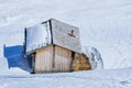 Cabin wood in the snow mountains in winter, Switzerland