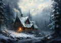 A Cabin in the Woods: Light, Medieval, Covered in Snow, with a S Royalty Free Stock Photo