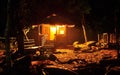 Mawlynnong Meghalaya-Cabin in the woods at night Royalty Free Stock Photo