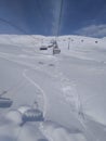 The cabines of the ski lift in Caucasus mountains in Georgia