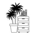 Cabinet books and potted plant office isolated design white background line style