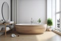 luxury bath wood bathroom interior house white architecture home bathtub modern. Generative AI. Royalty Free Stock Photo