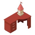 Cabinet interior icon isometric vector. Souvenir tower clock on wooden desk icon