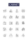 Cabinet line vector icons and signs. Wardrobe, Hutch, Chest, Buffet, Armoire, Shelf, Console, Locker outline vector