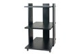 Cabinet or shelving unit on wheels with shelves on a white isolated background. Black chipboard
