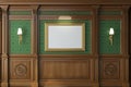 Cabinet wall background wood panels gold frame Royalty Free Stock Photo