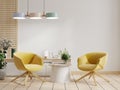 Cabinet and wall in living room with two yellow armchair,mockup white wall Royalty Free Stock Photo