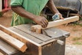 Cutting Wood With Old Electric Saw