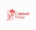 Cabinetry work logo design. Wooden frame cabinet door and drawers with rose vector design