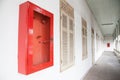 Cabinets for fire extinguishers in abandoned building Royalty Free Stock Photo